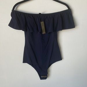 Sold! NWT J. crew navy adjustable off the shoulder leotard